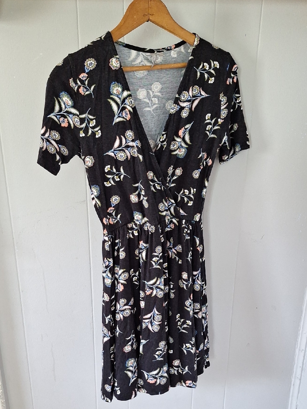 ASOS Black Floral Short Wrap Mini Dress